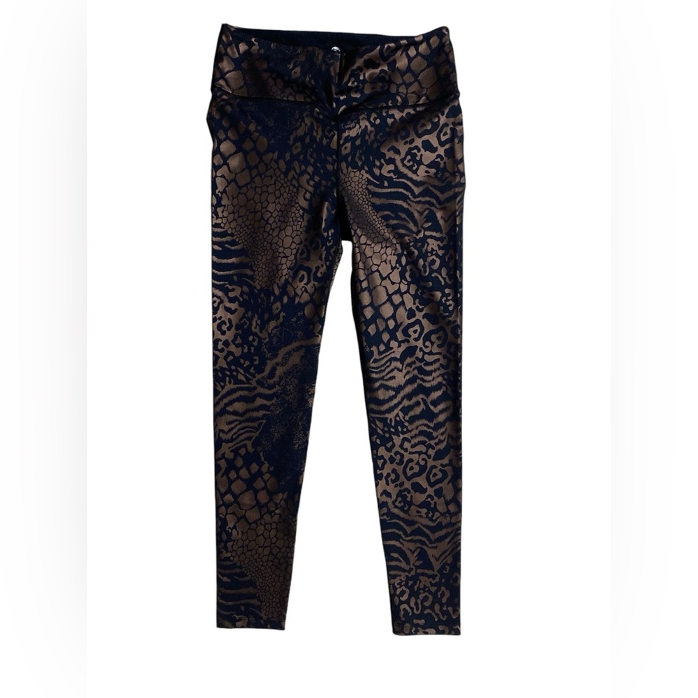 Noli |‎ medium black + bronze shiny animal print leggings